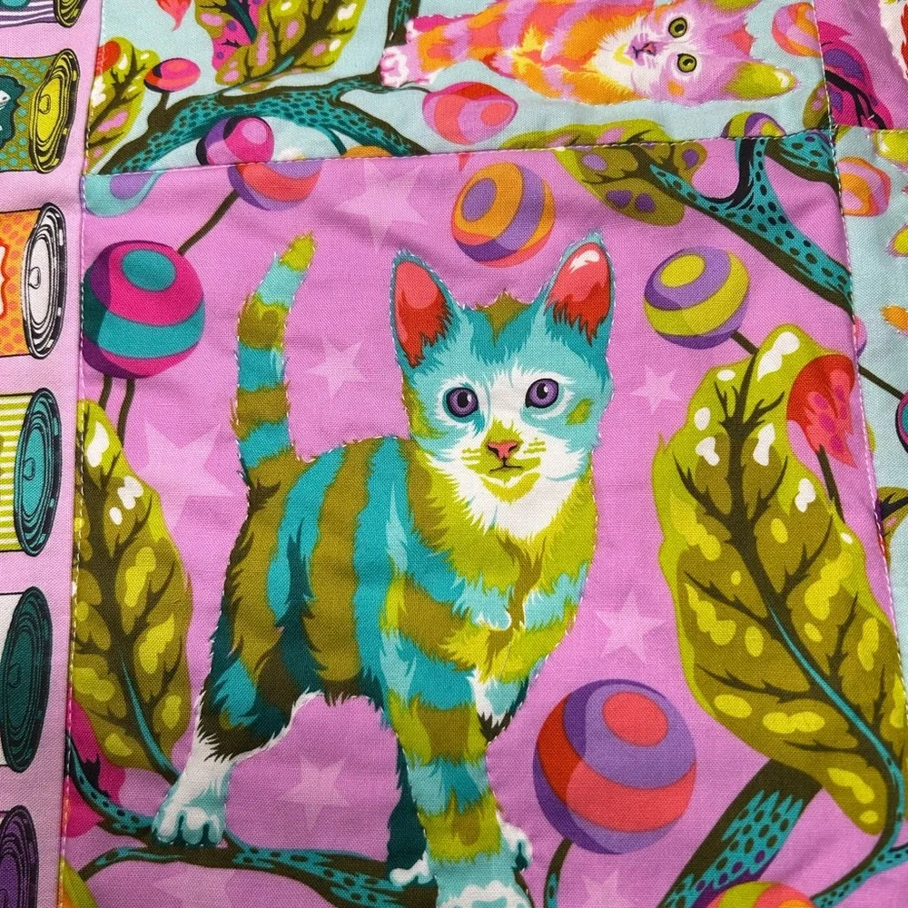 Quilted Cushioned Handmade Cat Kitten Pet Tula Pink Bowl Mat
